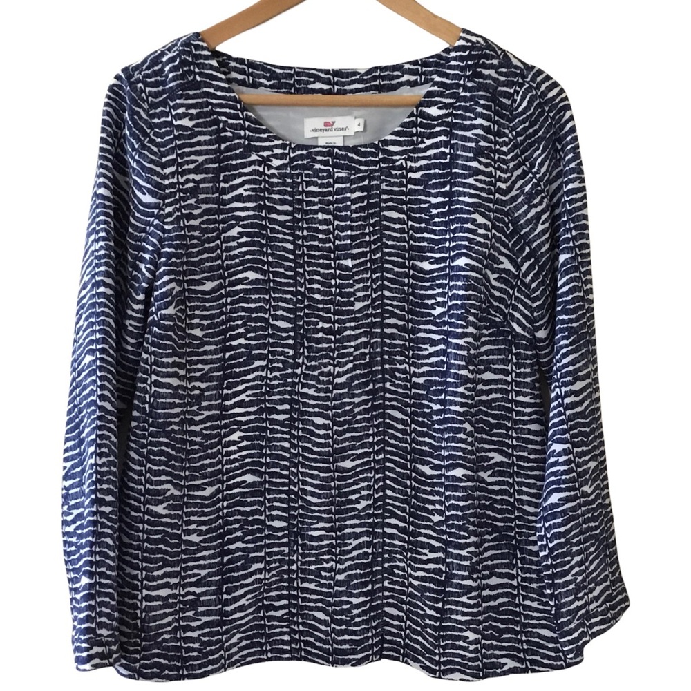 Vineyard Vines Fern Print Ladder Lace Blouse Deep Bay